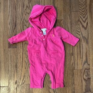 Ralph Lauren Fuchsia Hooded Baby Romper